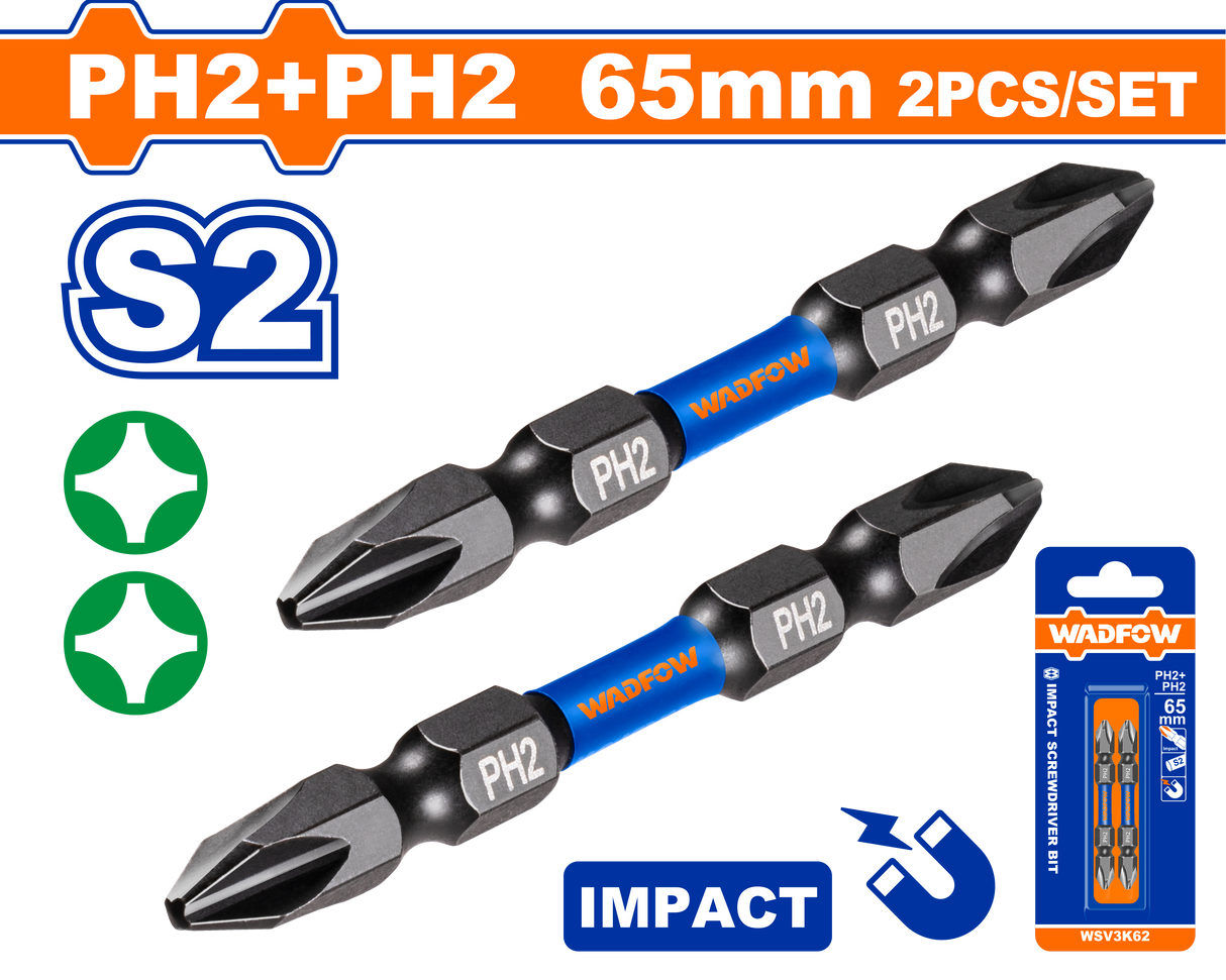 Set 2 biti de impact Wadfow, otel S2, cap dublu PH2