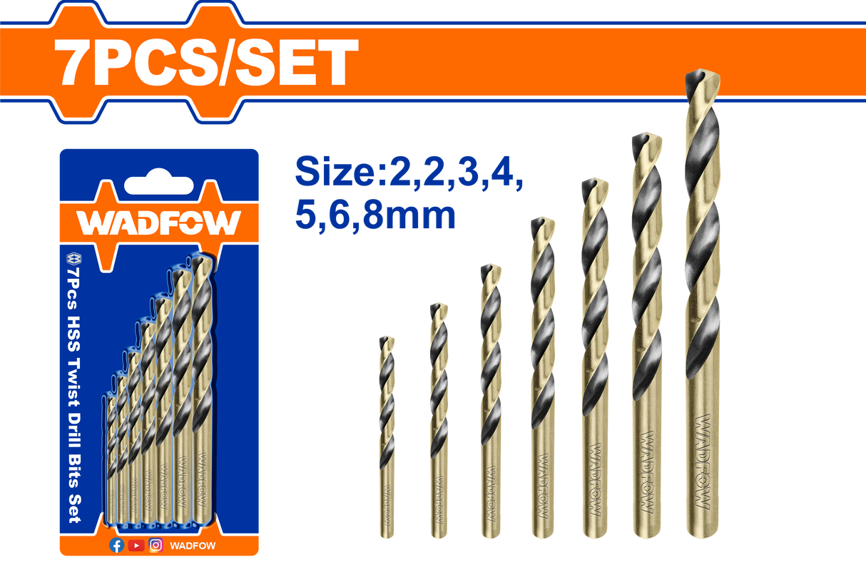 Set burghie pentru metal Wadfow, 2-8mm, 7 buc