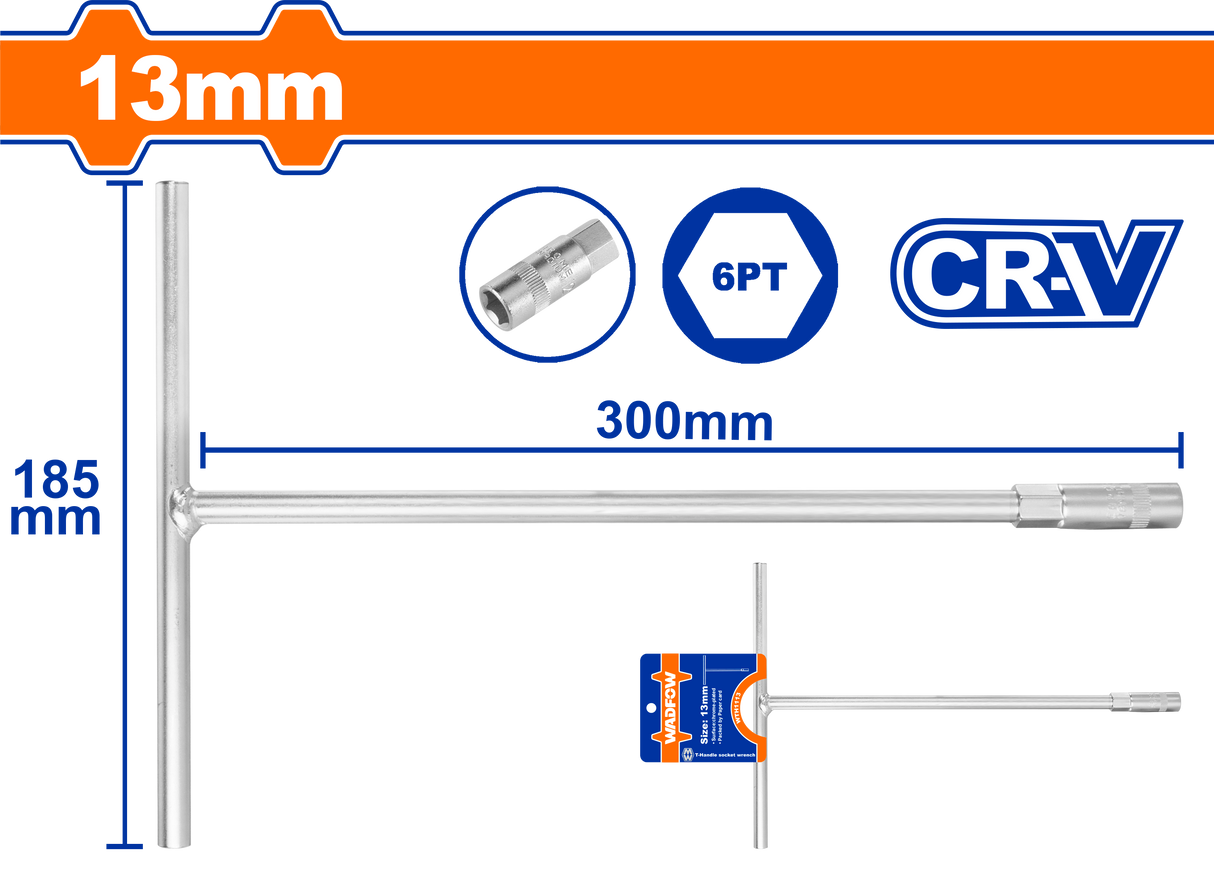 Cheie tubulara cu maner in T Wadfow, Cr-V, dimensiune 13mm