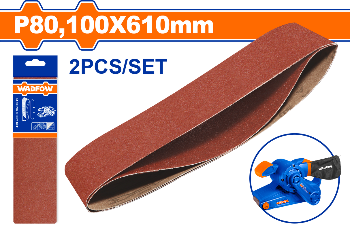 Set 2 buc hartie abraziva pentru slefuitor Wadfow, 100x610mm, P80