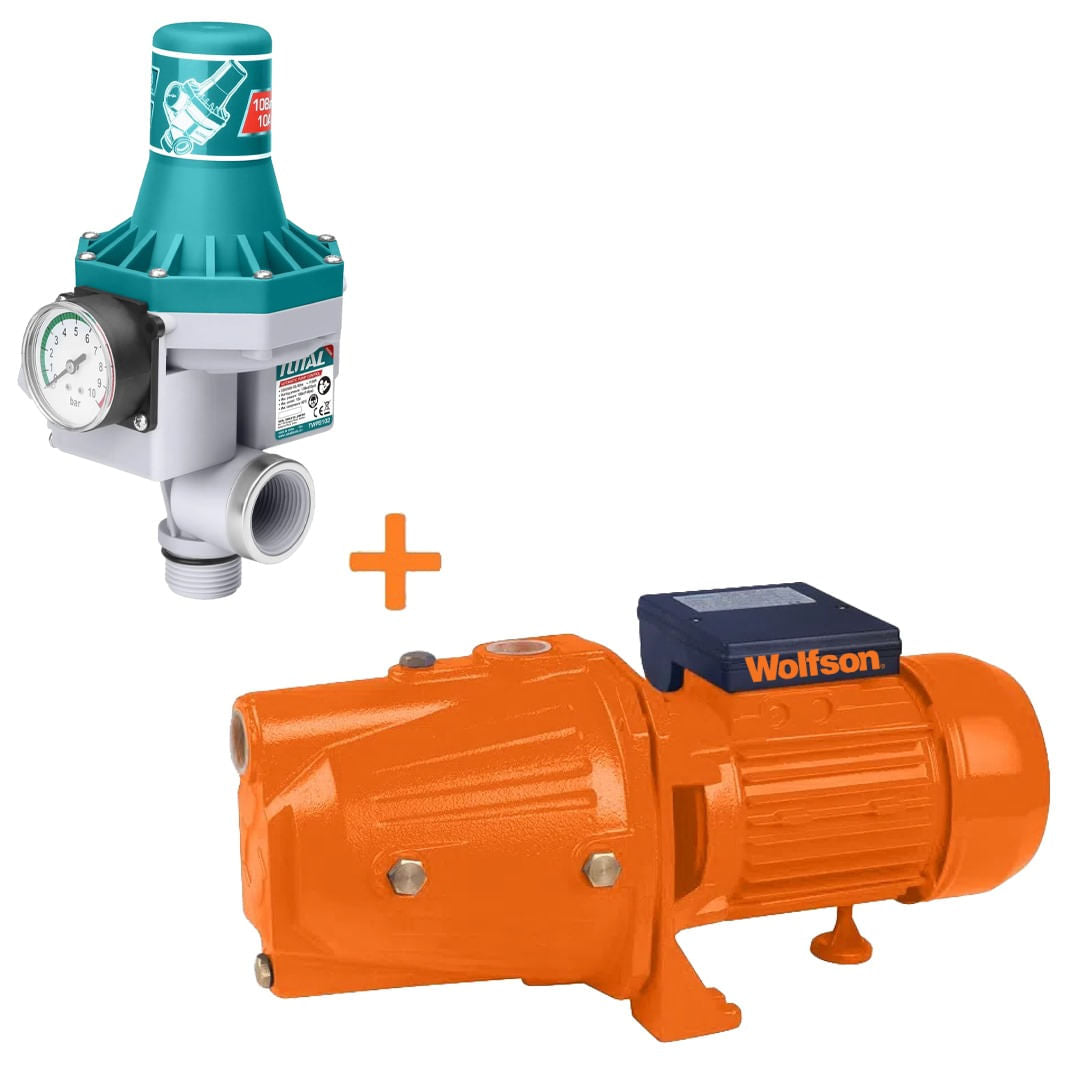 Pompa de suprafata centrifugala apa curata Wolfson Jet-100L, 800W, 3200 l/h cu presostat automat Total