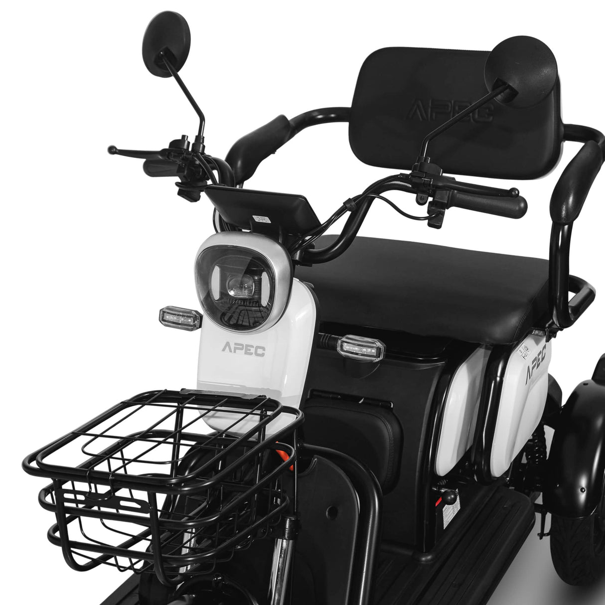 Triciclu Electric, Fara Permis, Motor 1000W, 2-3 locuri, APM2 Alb, Autonomie pana la 36km, viteza maxima 25 km pe ora, Omologat RAR