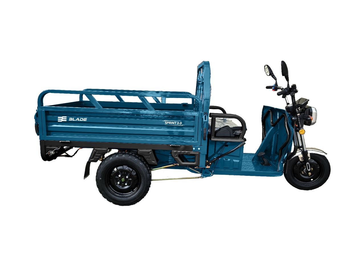 Triciclu Cargo electric BLADE Sprint 3.0 - 2000W, 25 km/h, autonomie pana la 70 km, baterie plumb-acid 72V 45Ah, capacitate maxima 600 kg, fara permis, culoare albastru