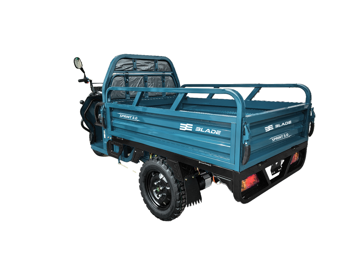 Triciclu Cargo electric BLADE Sprint 3.0 - 2000W, 25 km/h, autonomie pana la 70 km, baterie plumb-acid 72V 45Ah, capacitate maxima 600 kg, fara permis, culoare albastru