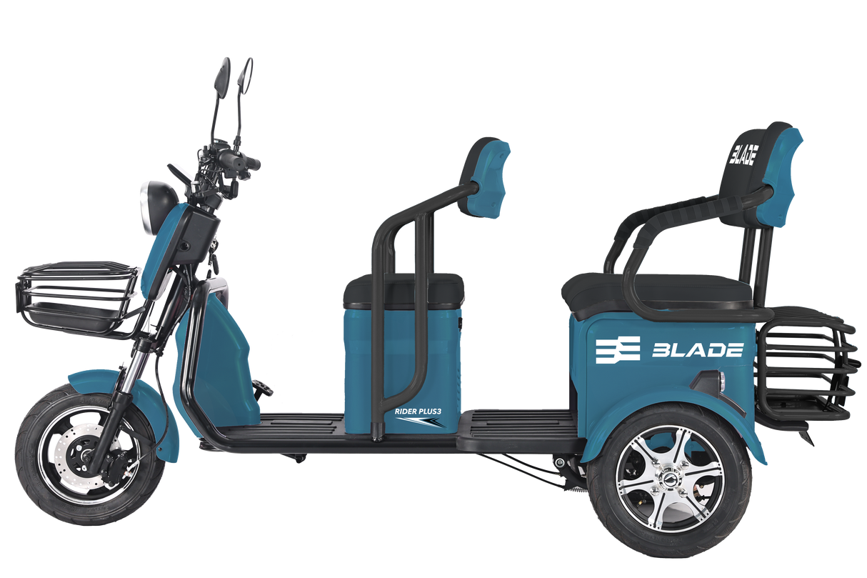 Triciclu electric Blade TRIP X2 2000 W, 25 km/h, autonomie pana la 70 km, baterie plumb- acid 72 V 20 Ah, greutate maxima 160 kg, Fara permis, albastru-negru