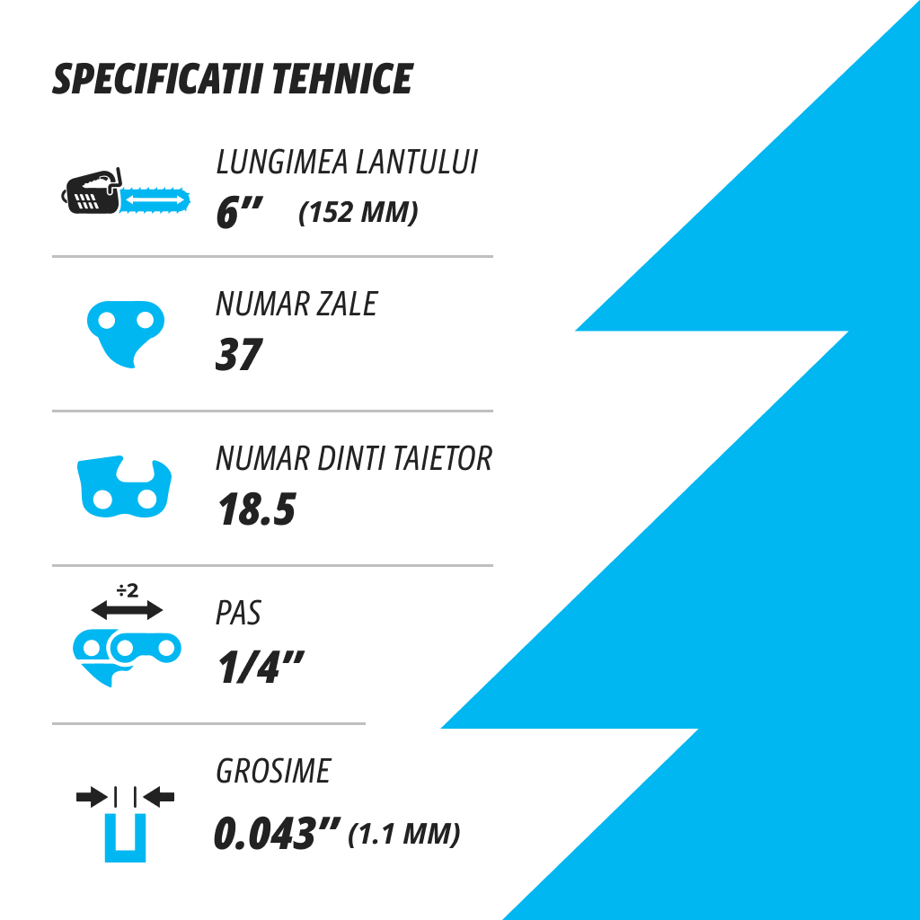 Set 3 lanturi pentru drujba Kuza, lungimeungime 6", pas 1/4", grosime 043"-1.1 mm, 37 Zale, 3 lanturi/pachet