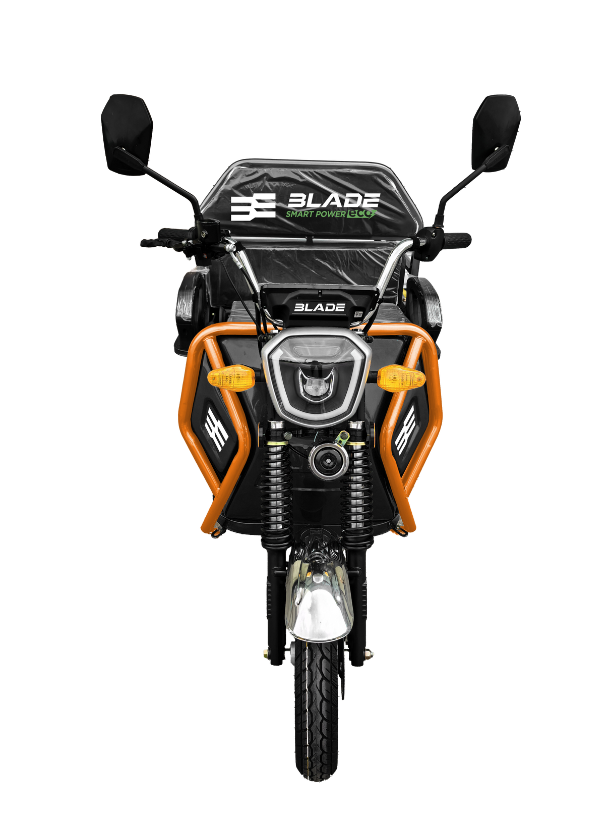 Triciclu Cargo electric BLADE Active R6 1300W, 25 km/h, autonomie pana la 50 km, baterie plumb-acid 72 V/20 Ah, capacitate maxima 500 kg, fara permis, culoare negru-portocaliu