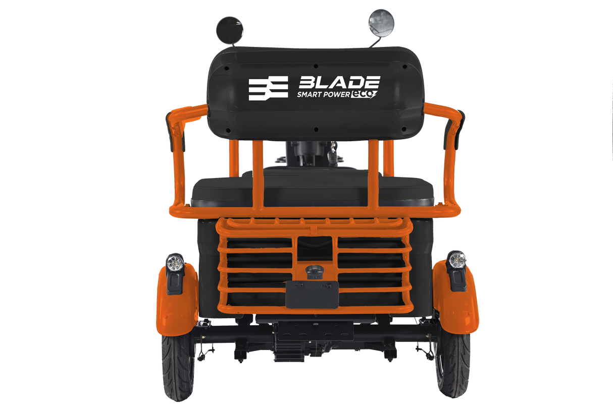 Triciclu electric Blade TRIP X2 2000 W, 25 km/h, autonomie pana la 70 km, baterie plumb- acid 72 V 20 Ah, greutate maxima 160 kg, Fara permis, negru-portocaliu