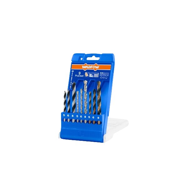 Set 9 burghie HSS pentru metal, lemn, zidarie Wadfow, otel HSS, 5mm. 6mm, 8mm
