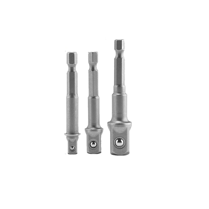 Set 3 adaptoare chei tubulare Wadfow, otel, 1/4”, 3/8", 1/2", prindere HEX