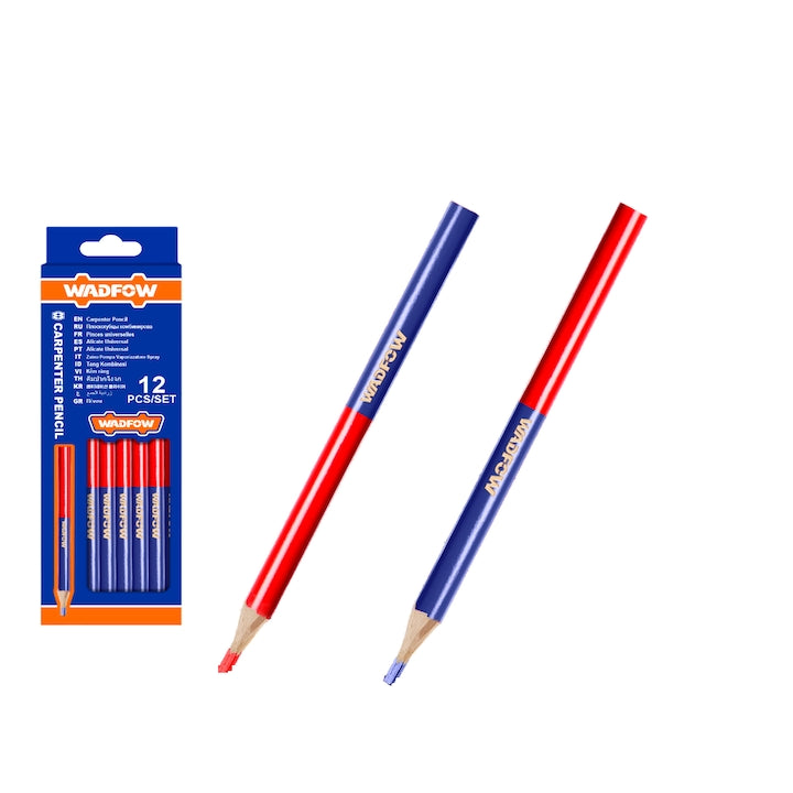 Set 12 creioane pentru tamplarie Wadfow, dimensiune 10x7.5x176mm, rosu/albastru