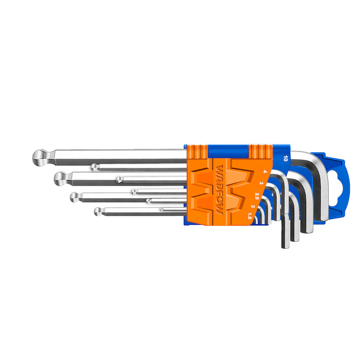Set 9 chei imbus hexagonale Wadfow, cap bila, brat lung, dimensiuni 1.5-10mm