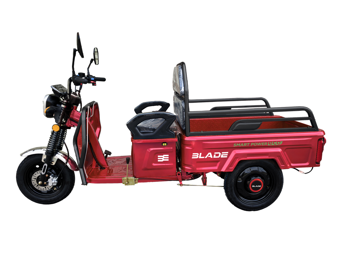 Triciclu Cargo electric BLADE Active R6 1300W, 25 km/h, autonomie pana la 50 km, baterie plumb-acid 72 V/20 Ah, capacitate maxima 500 kg, fara permis, culoare rosu