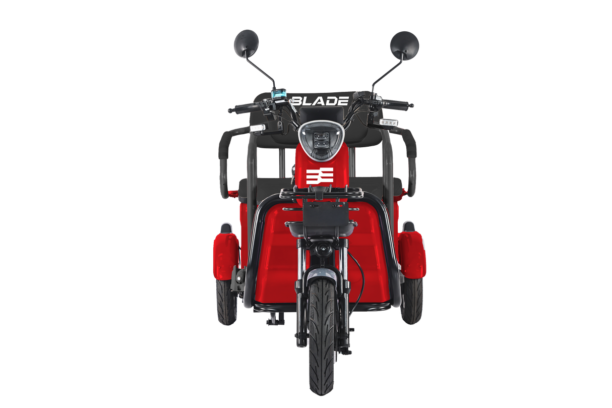 Triciclu electric Blade TRIP X2 2000 W, 25 km/h, autonomie pana la 70 km, baterie plumb- acid 72 V 20 Ah, greutate maxima 160 kg, Fara permis, rosu-negru