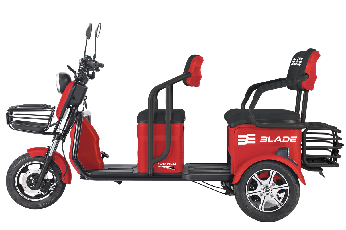 Triciclu electric Blade TRIP X2 2000 W, 25 km/h, autonomie pana la 70 km, baterie plumb- acid 72 V 20 Ah, greutate maxima 160 kg, Fara permis, rosu-negru