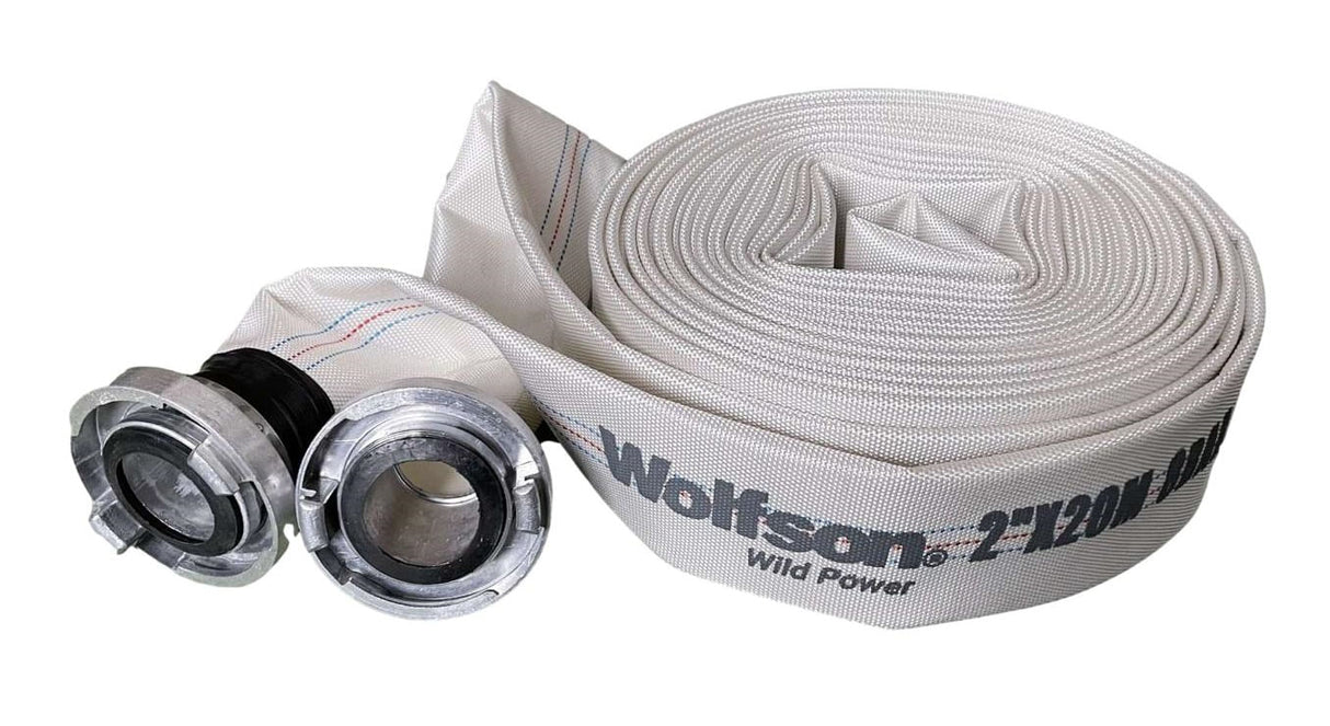Furtun Wolfson PVC panzat tip pompieri, 2" (50 mm), lungime 20m, cu mufe cuplare - Resigilat