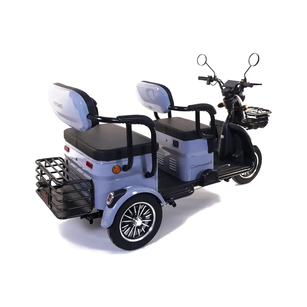 Triciclu Electric Rotakt Camarad Autonomie 58Km, Viteza maxima 25 km/h, Putere 1000W, Acumulatori 60V/20Ah, Timp de incarcare 6-8h, Fara Permis
