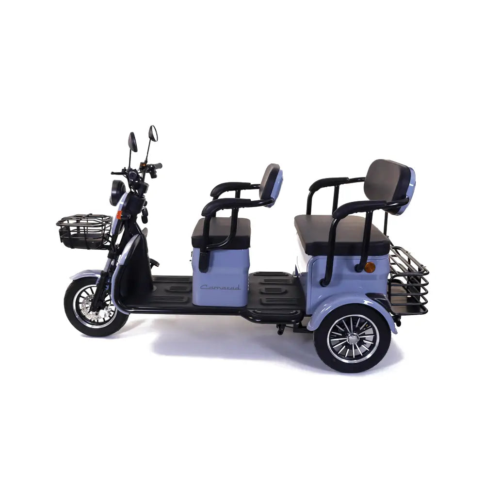 Triciclu Electric Rotakt Camarad Autonomie 58Km, Viteza maxima 25 km/h, Putere 1000W, Acumulatori 60V/20Ah, Timp de incarcare 6-8h, Fara Permis