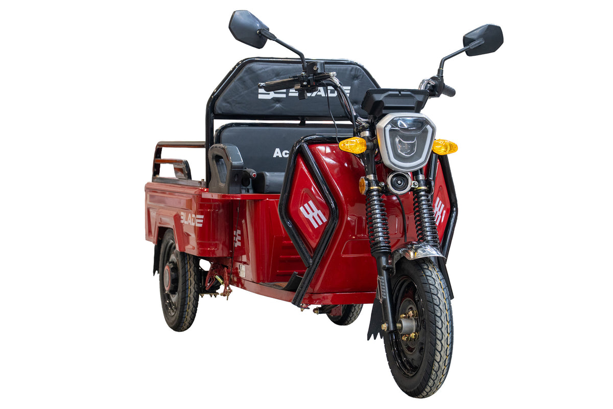 Triciclu Cargo electric BLADE Active R6 1300W, 25 km/h, autonomie pana la 50 km, baterie plumb-acid 72 V/20 Ah, capacitate maxima 500 kg, fara permis, culoare rosu