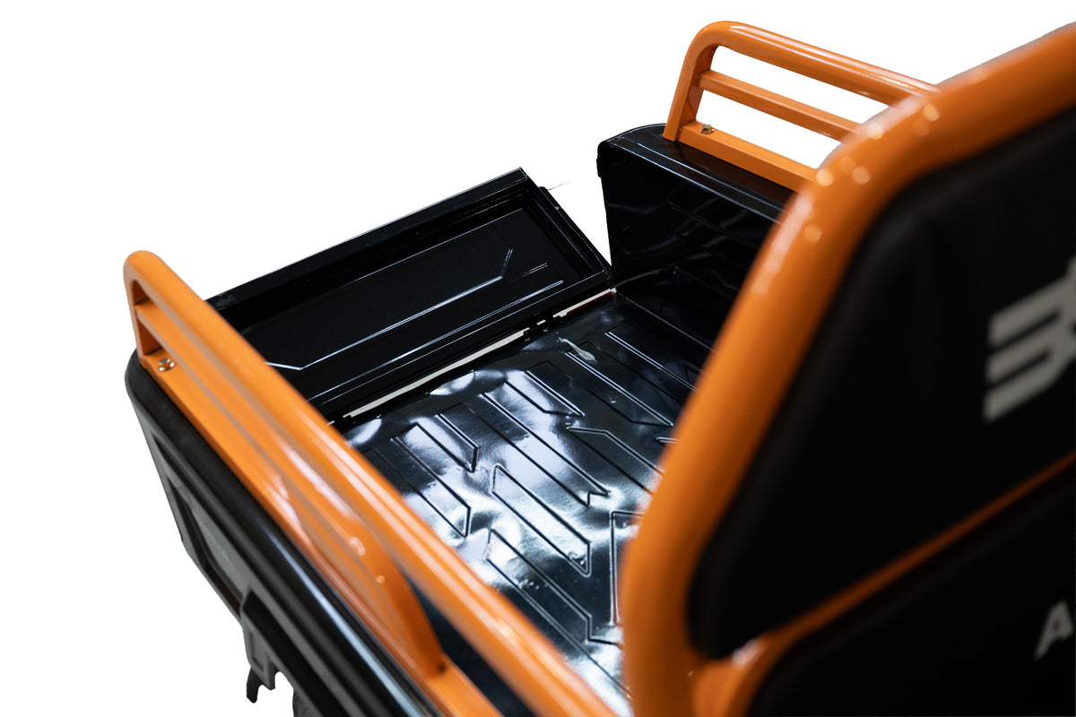 Triciclu Cargo electric BLADE Active R6 1300W, 25 km/h, autonomie pana la 50 km, baterie plumb-acid 72 V/20 Ah, capacitate maxima 500 kg, fara permis, culoare negru-portocaliu