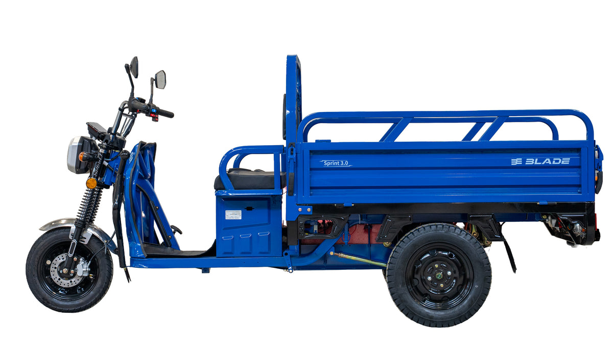 Triciclu Cargo electric BLADE Sprint 3.0 - 2000W, 25 km/h, autonomie pana la 70 km, baterie plumb-acid 72V 45Ah, capacitate maxima 600 kg, fara permis, culoare albastru