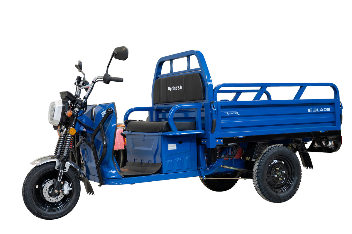 Triciclu Cargo electric BLADE Sprint 3.0 - 2000W, 25 km/h, autonomie pana la 70 km, baterie plumb-acid 72V 45Ah, capacitate maxima 600 kg, fara permis, culoare albastru