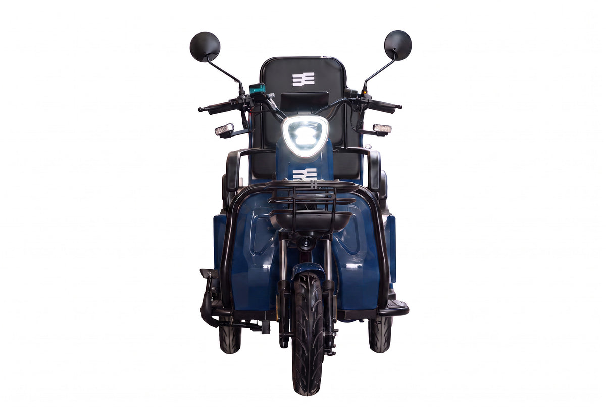 Triciclu electric BLADE DUO MAX 11, 1200W, 60V 20Ah, 25 km/h, fara permis, autonomie 50 km, 3+1 viteze, albastru-negru