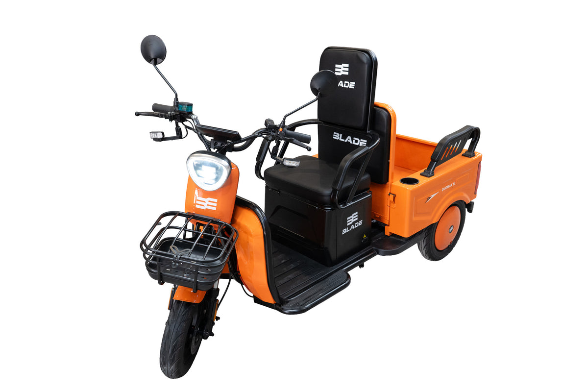 Triciclu electric BLADE DUO MAX 11, 1200W, 60V 20Ah, 25 km/h, fara permis, autonomie 50 km, 3+1 viteze, portocaliu-negru