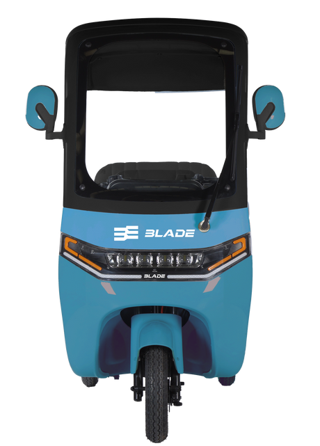 Triciclu electric pentru 2 persoane BLADE CAB X3, 1200W, 25 km/h, autonomie pana la 70 km, baterie 72V 20Ah, cu acoperis, Albastru/Negru
