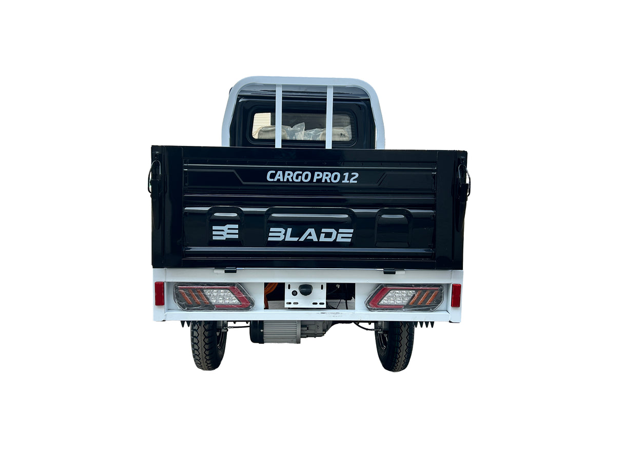 Masina Pickup Cargo electric fara permis BLADE - CARGO PRO 12, 3000W, 25 km/h, 72V 100Ah, 800 kg sarcina, autonomie 100 km, negru-alb