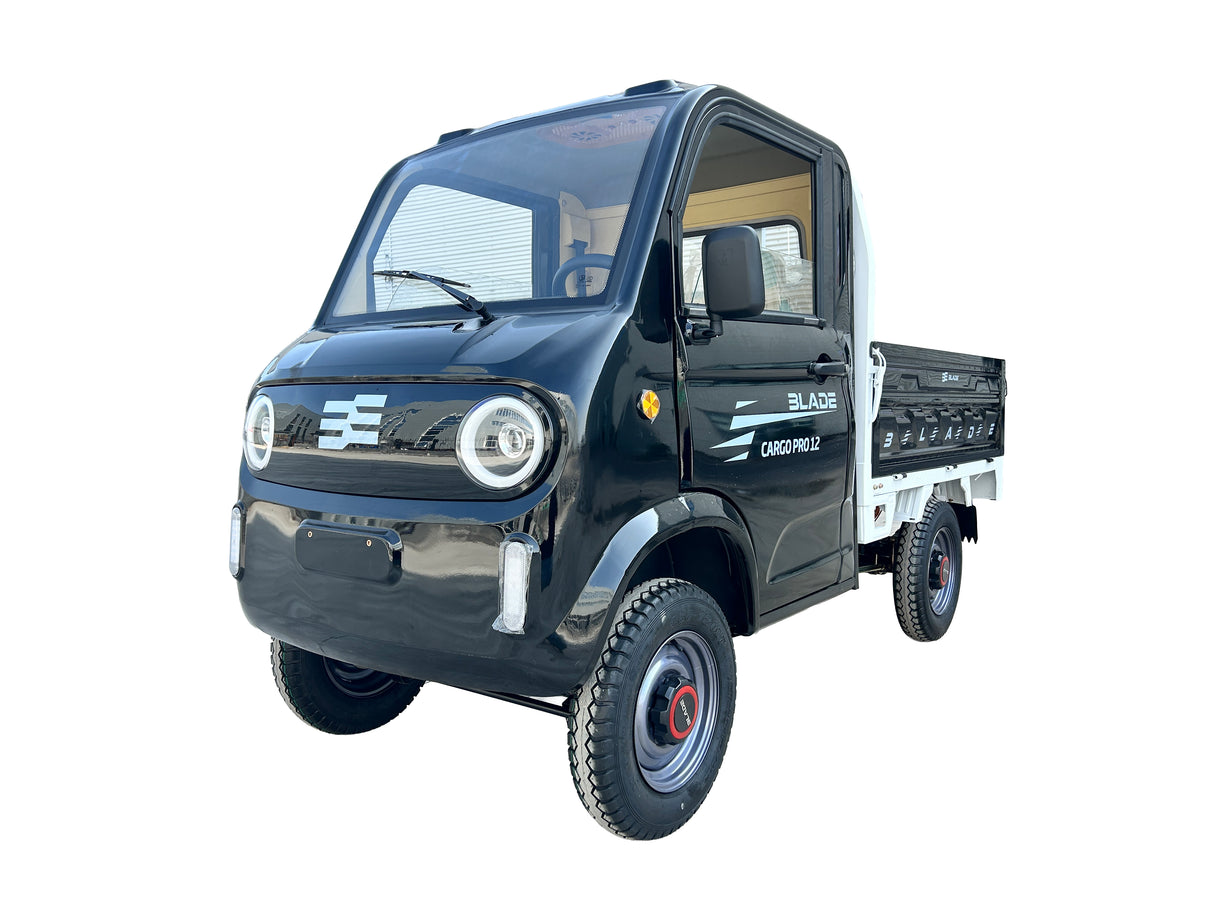 Masina Pickup Cargo electric fara permis BLADE - CARGO PRO 12, 3000W, 25 km/h, 72V 100Ah, 800 kg sarcina, autonomie 100 km, negru-alb