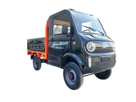 Masina Pickup Cargo electric fara permis BLADE - CARGO PRO 12, 3000W, 25 km/h, 72V 100Ah, 800 kg sarcina, autonomie 100 km, negru-portocaliu