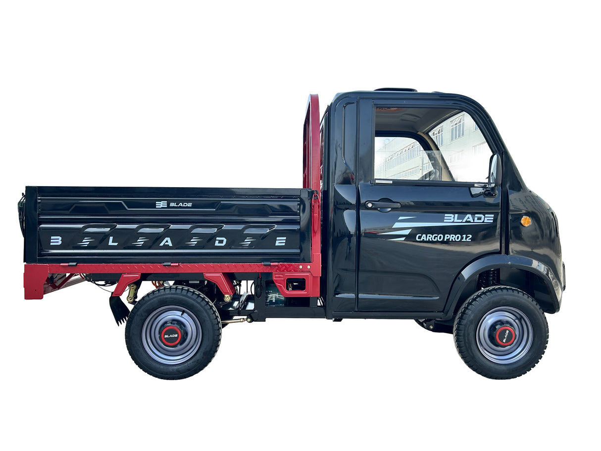Masina Pickup Cargo electric fara permis BLADE - CARGO PRO 12, 3000W, 25 km/h, 72V 100Ah, 800 kg sarcina, autonomie 100 km, negru-rosu