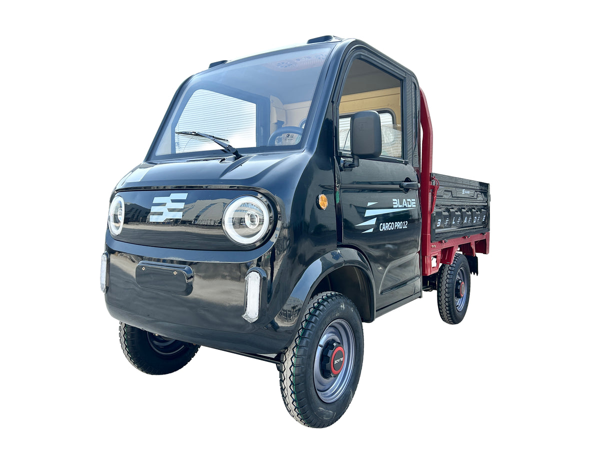 Masina Pickup Cargo electric fara permis BLADE - CARGO PRO 12, 3000W, 25 km/h, 72V 100Ah, 800 kg sarcina, autonomie 100 km, negru-rosu