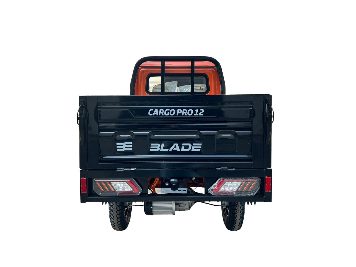 Masina Pickup Cargo electric fara permis BLADE - CARGO PRO 12, 3000W, 25 km/h, 72V 100Ah, 800 kg sarcina, autonomie 100 km, portocaliu-negru