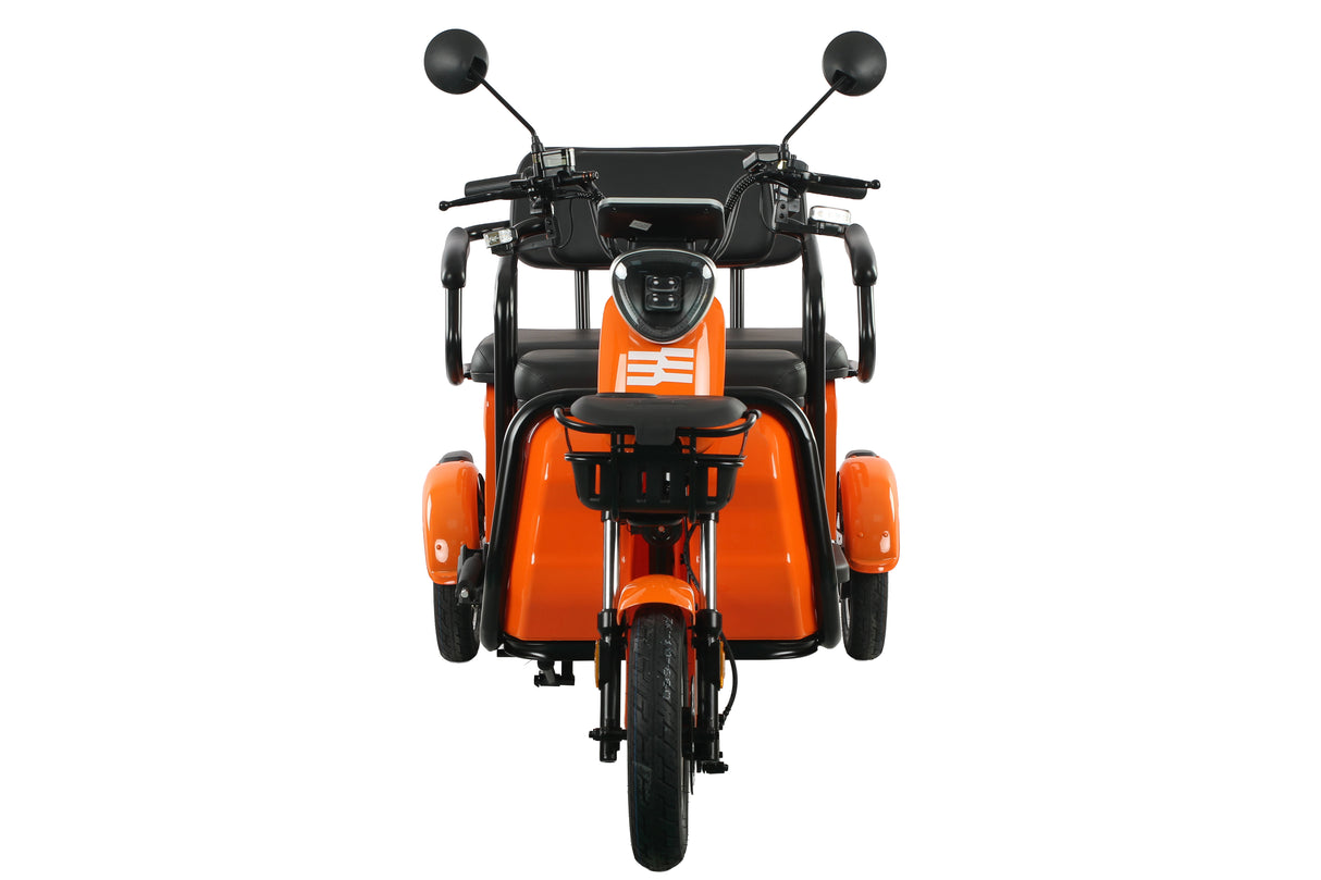 Triciclu electric Blade TRIP X2 2000 W, 25 km/h, autonomie pana la 70 km, baterie plumb- acid 72 V 20 Ah, greutate maxima 160  kg, Fara permis, negru-portocaliu