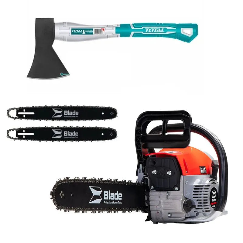 Drujba pe benzina BLADE Alpin 520 - 5CP, 2 lame si 2 lanturi + toporisca Total 600g