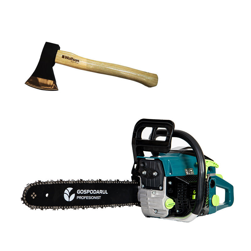 Drujba pe benzina Gospodarul Profesionist GP-5200 - 5 CP, 52cc + toporisca Wolfson 600g