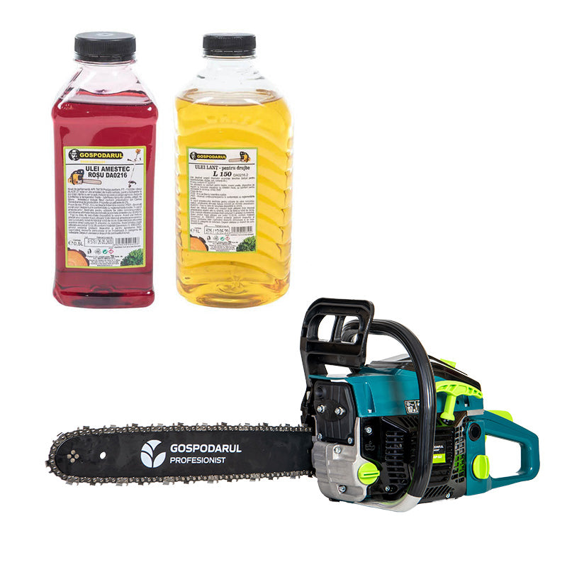 Drujba pe benzina Gospodarul Profesionist GP-5200 - 5 CP, 52cc + ulei ungere lant L150 si ulei amestec 0.5L