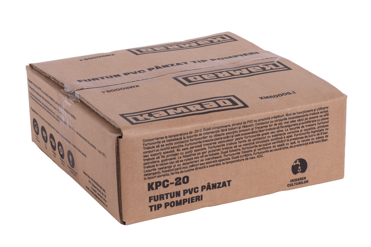 Furtun KAMRAD PVC panzat tip pompieri 2" (50 mm) – 20 m, cu mufe de cuplare, 8 bar