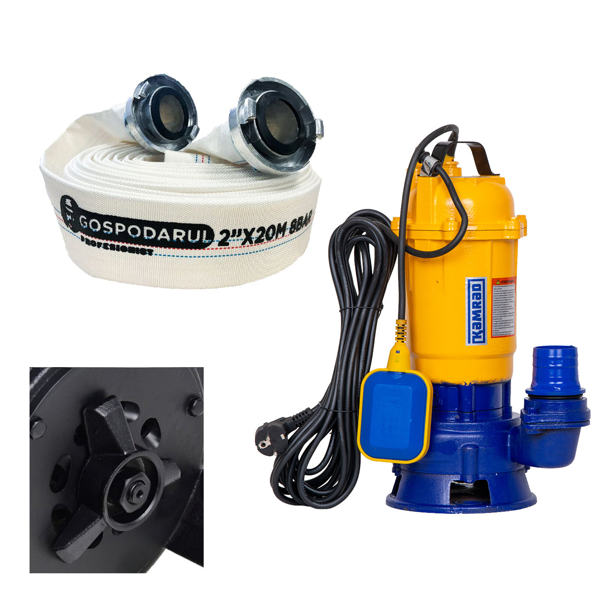 Pompa submersibila apa murdara cu tocator Kamrad WQCD-K3300+ furtun 40m, cuple incluse