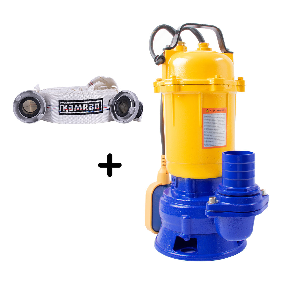 Pompa apa murdara cu plutitor KAMRAD TP-3100, 1100W, 2”,cablu: 8m, fonta + furtun pompieri 2”, 20m