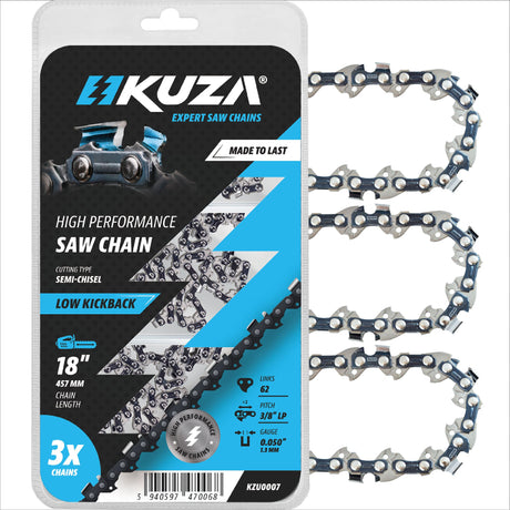 KUZA - Lant pentru drujba, Lungime 18, pas 3/8 LP, grosime 050-1.3 mm, 62 Zale, 3 lanturi/pachet