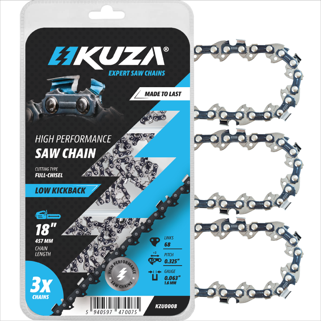 Lant pentru drujba KUZA, Lungime 18", pas 0.325", compatibil cu drujbe China, grosime 063"-1.6 mm, 68 Zale, 3 lanturi/pachet