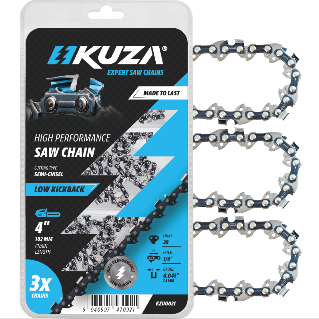 Lant pentru drujba KUZA, Lungime 4", pas 1/4", grosime 043"-1.1 mm, 28 Zale, 3 lanturi/pachet