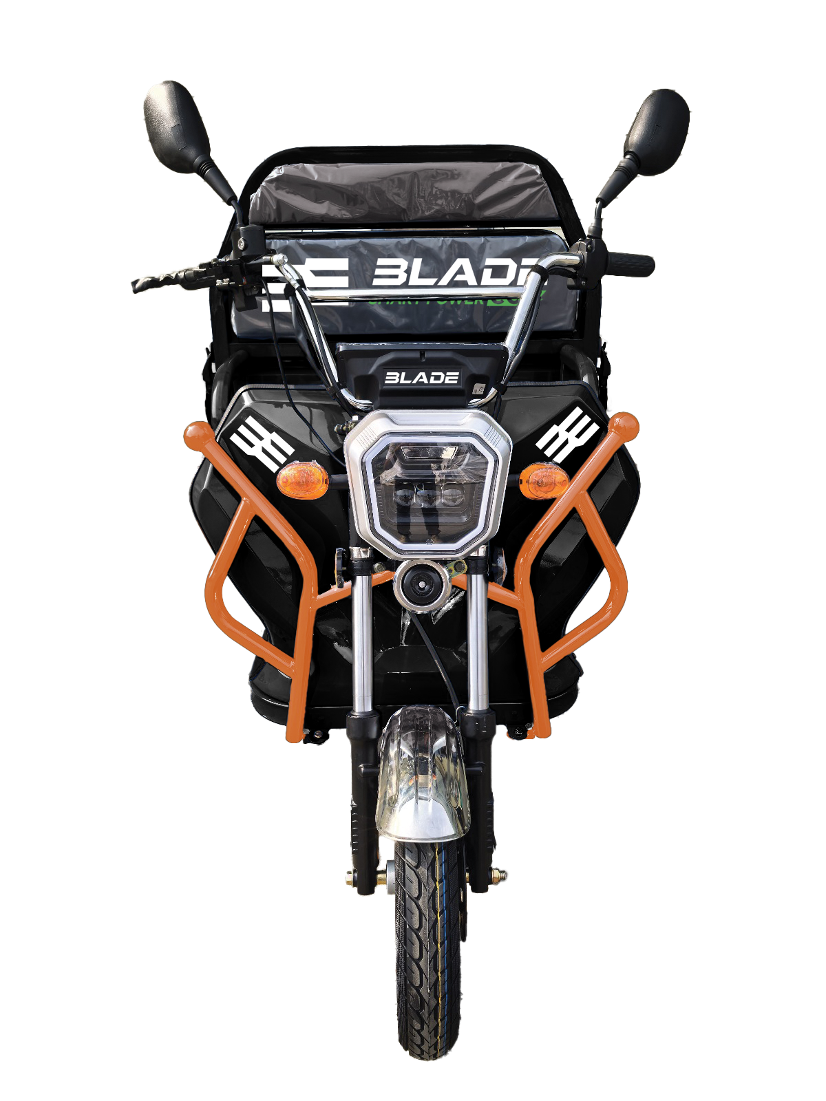 Triciclu Cargo electric BLADE Sprint 3.0 - 2000W, 25 km/h, autonomie pana la 70 km, baterie plumb-acid 72V 45Ah, capacitate maxima 600 kg, fara permis, culoare negru+portocaliu