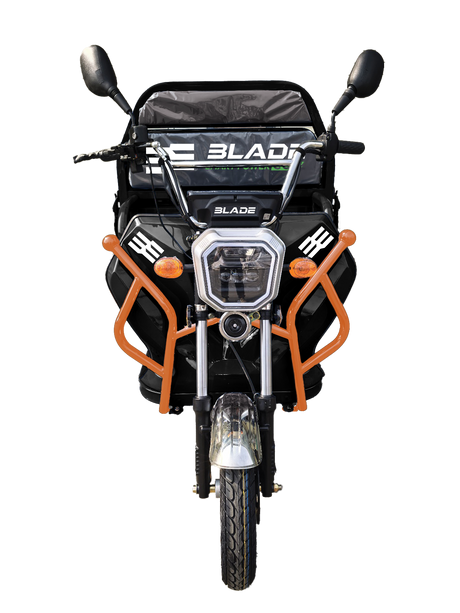 Triciclu Cargo electric BLADE Sprint 3.0 - 2000W, 25 km/h, autonomie pana la 70 km, baterie plumb-acid 72V 45Ah, capacitate maxima 600 kg, fara permis, culoare negru+portocaliu