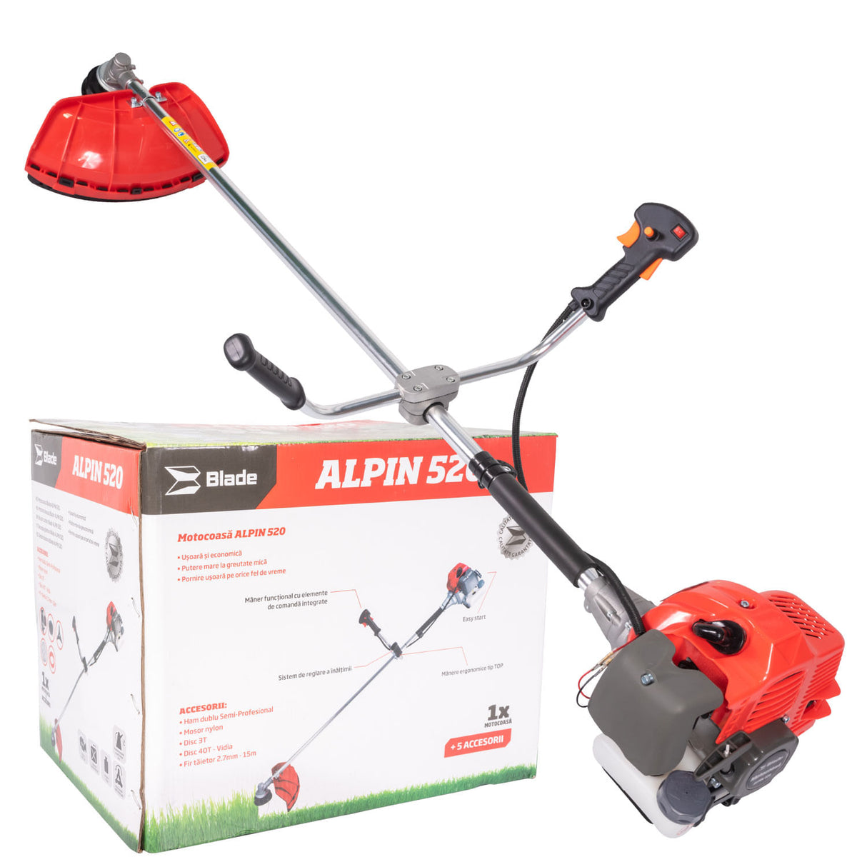 Motocoasa Blade Alpin 520, 3CP, 7 accesorii, ham profesional, 3 sticle ulei incluse