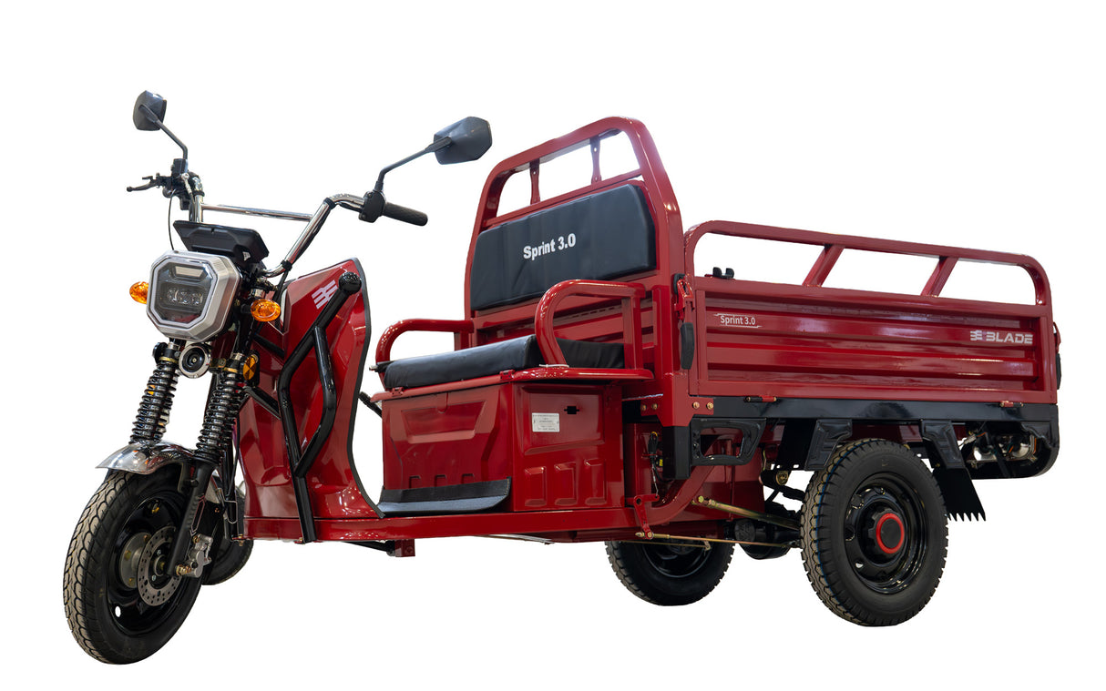 Triciclu Cargo electric BLADE Sprint 3.0 - 2000W, 25 km/h, autonomie pana la 70 km, baterie plumb-acid 72V  45Ah, capacitate maxima 600 kg, fara permis, culoare rosu