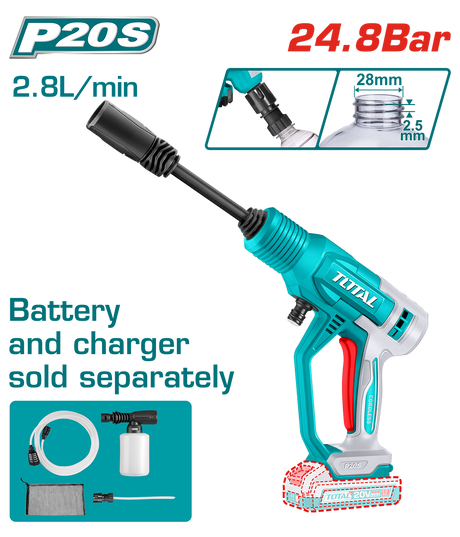 Aparat de spalat cu presiune TOTAL 20V – Portabil, 24.8 Bar, Autoabsorbtie, Li-Ion